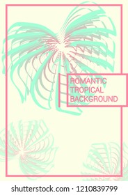 Romantic tropical background in neon colors. Beautiful tropical isolated leaves. Fashionable summer background with leaves for fabric, wallpaper, paper, covers.