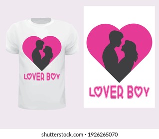 Diseño romántico de camisetas con forma de corazón y pareja.