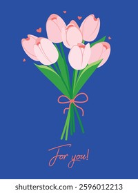 Romantic Tulip Bouquet – Floral Greeting Card Design,Elegant tulip bouquet with a handwritten "For you" message, ideal for Valentine's Day, Women's Day, birthdays, anniversaries, and special occasions