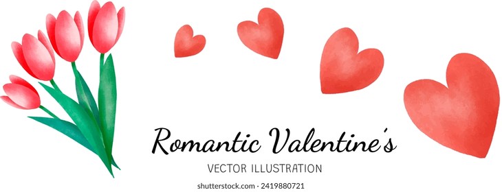 Romantic Tulips Bouquet and Hearts Illustration Clip Art pack