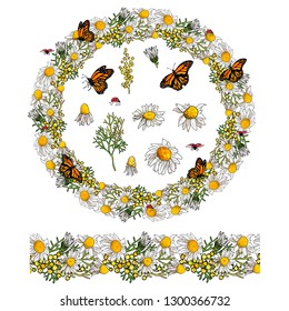 Romantic twig wreath with floral elements for Easter + Camomile elements for season spring and summer design