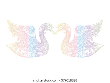 Romantic two swans zentangle stylized