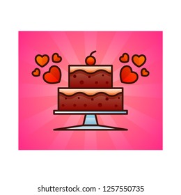 Romantic two tier valentine's chocolate cake on pink background