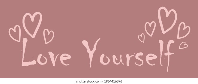 Romantic typography love yourself slogan print with heart illustration for girl - kids tee t shirt - Vector