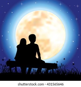 Romantic under the moonlight, Vector illustrations