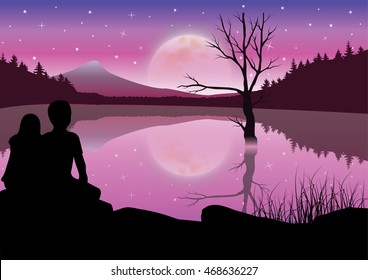 Romantic under the moonlight, Vector illustrations