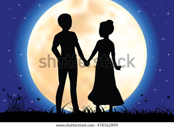 Romantic Under Moonlight Vector Illustrations Stock Vector (royalty 