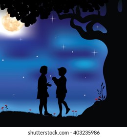 Romantic under the tree, Vector illustrations