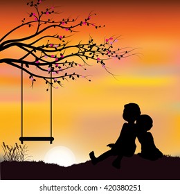 Romantic under the tree, Vector illustrations