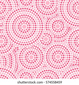 Romantic valentine art print with pink concentric circles. Australian tribes dot pattern vector seamless. Girl or woman gentle ornament for fabric, surface design, wrapping paper or template.