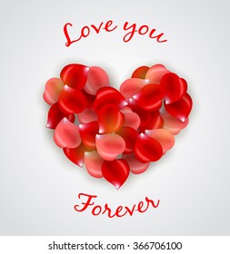 Romantic Valentine background with heart of rose petals