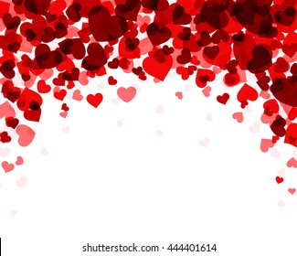 Romantic valentine background with red hearts. Vector paper illustration.