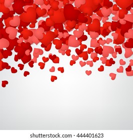 Romantic valentine background with red hearts. Vector illustration.