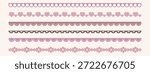 Romantic Valentine borders with delicate embroidery, wave patterns, and decorative ribbons perfect for cards, invitations, scrapbooking, and festive celebration projects.