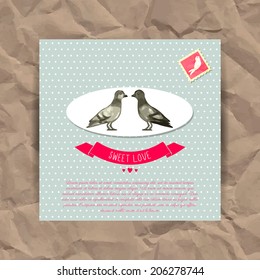 Romantic Valentine card with cute birds