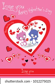 romantic valentine card with kittens