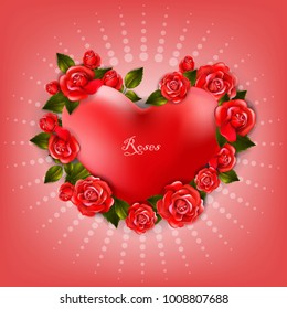 Romantic Valentine card with roses and lettering. Vector illustration.