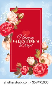 Romantic Valentine card with roses. Vector illustration.