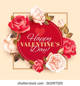 Romantic Valentine card with roses. Vector illustration.