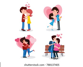 Romantic Valentine Couple Having Special Moment Illustration Set