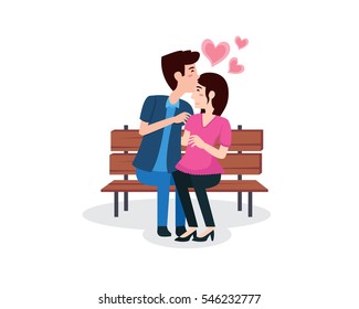Romantic Valentine Couple Kissing Forehead Illustration
