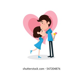 Romantic Valentine Couple Kissing Forehead Illustration