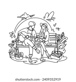 Romantic Valentine Date Flat Illustration Lovebirds Sharing Sweet Moments, Ideal for Web Designs and Print Projects