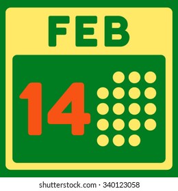 Romantic Valentine Date vector icon. Style is bicolor flat symbol, orange and yellow colors, rounded angles, green background.