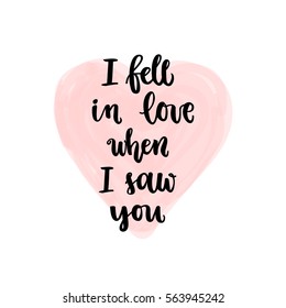 Romantic Valentine day card. Typographic poster with hand drawn quote. Lettering on heart transparent abstract background.