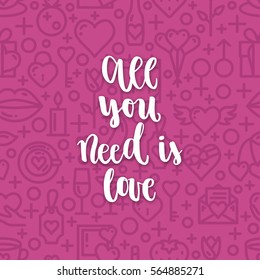 Romantic Valentine day card. Typographic poster with hand drawn quote. Lettering on abstract background.