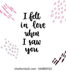 Romantic Valentine day card. Typographic poster with hand drawn quote. Lettering on abstract background.