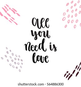 Romantic Valentine day card. Typographic poster with hand drawn quote. Lettering on abstract background.