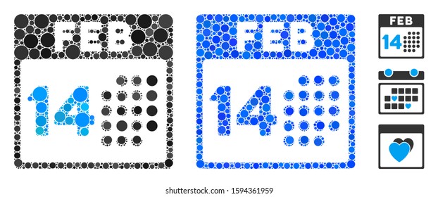 Romantic valentine day composition of spheric dots in variable sizes and color tints, based on romantic valentine day icon. Vector round dots are united into blue illustration.