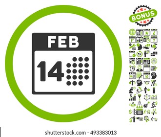 Romantic Valentine Day icon with bonus calendar and time management pictograph collection. Vector illustration style is flat iconic bicolor symbols, eco green and gray colors, white background.