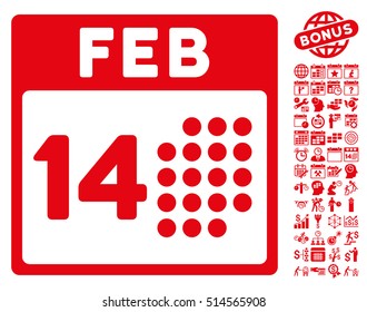 Romantic Valentine Day icon with bonus calendar and time management clip art. Vector illustration style is flat iconic symbols, red color, white background.