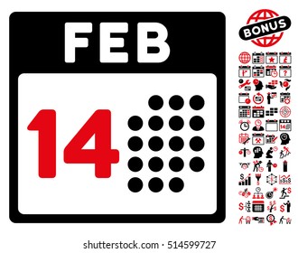 Romantic Valentine Day icon with bonus calendar and time management pictures. Vector illustration style is flat iconic bicolor symbols, intensive red and black colors, white background.