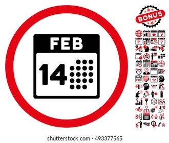 Romantic Valentine Day pictograph with bonus calendar and time management images. Vector illustration style is flat iconic bicolor symbols, intensive red and black colors, white background.