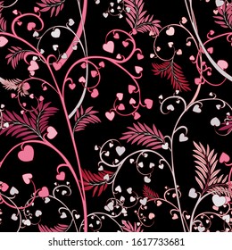 Romantic Valentine Day Seamless Vector. Botanical Pattern Leaf Design.