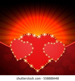 Romantic valentine day shiny card with hearts. Vector illustration