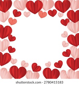 Romantic Valentine Heart Frame Background with Red Paper Cut Love Elements, Elegant Greeting Card Border Template for Wedding Invitation Design