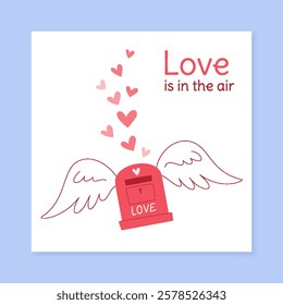 Romantic Valentine heart postcard in flat doodle style. Love message with heart graphic, perfect for February greeting. Ideal for social media posts and Valentines Day greetings. Romantic themes like