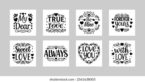 Romantic Valentine Love Quotes Vector Collection.