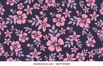 Romantic valentine pink floral pattern background, with elegant leaf and flower drawing.