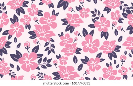 Romantic valentine pink floral pattern background, with elegant leaf and flower drawing.