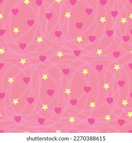 Romantic valentine seamless pattern. Exquisite romantic surface pattern tile of heart shapes and stars. Aesthetic repeating textured background for 14th February celebration.