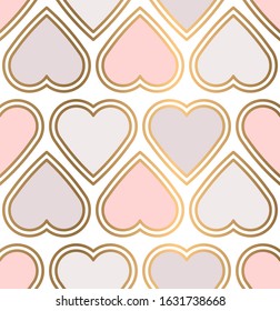 Romantic Valentine seamless pattern with golden and pink hearts. Vector background