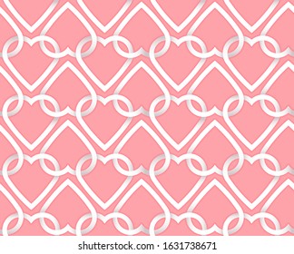 Romantic Valentine seamless pattern with white paper hearts on a pink background. Vector illustration