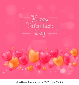 Fondo romántico del día de San Valentín con borde del corazón 3D, efecto bokeh suave. Elegante diseño rosa para la tarjeta de vacaciones. Ilustración vectorial para la promoción del amor, anuncio de la felicitación, contenido de la celebración