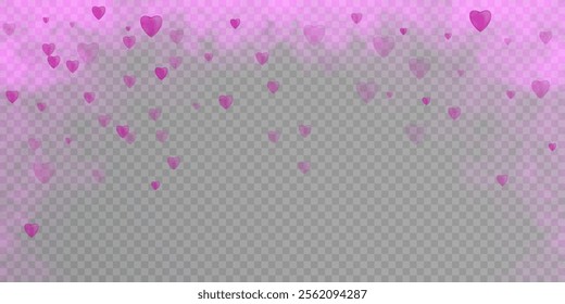 Romantic Valentine's Day background with falling hearts with pink light and smoke.	