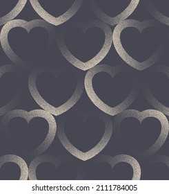 Romantic Valentine's Day Background Vector Stipple Heart Classic Lattice Seamless Pattern Abstract Wallpaper. Dotted Linear Hearts Graphic Love Symbol Repeat Wrapping Paper Texture. Art Illustration